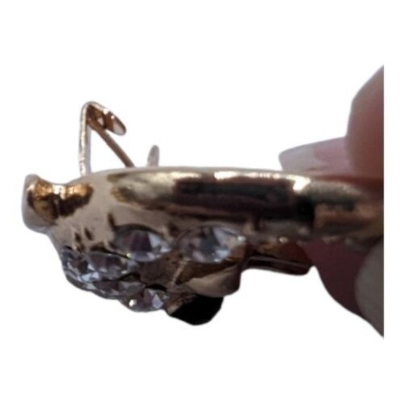 Leaping Jumping Dolphin Gold Toned Rhinestone Fashion Costume Brooch Lapel Pin - Picture 4 of 7